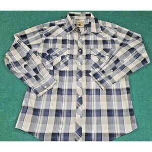 Coevals Club L blue grey Plaid Western Shirt Pearl Snap Long Sleeve Cowboy large